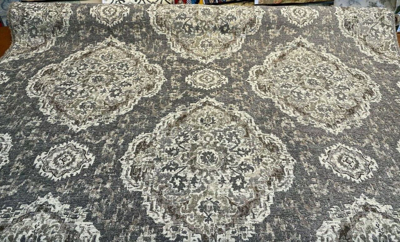 1 Yard Soft Steel Damask Chenille Fabric 67% Polyester 33% Poly Chenille for Home Decor 57 Inch Width